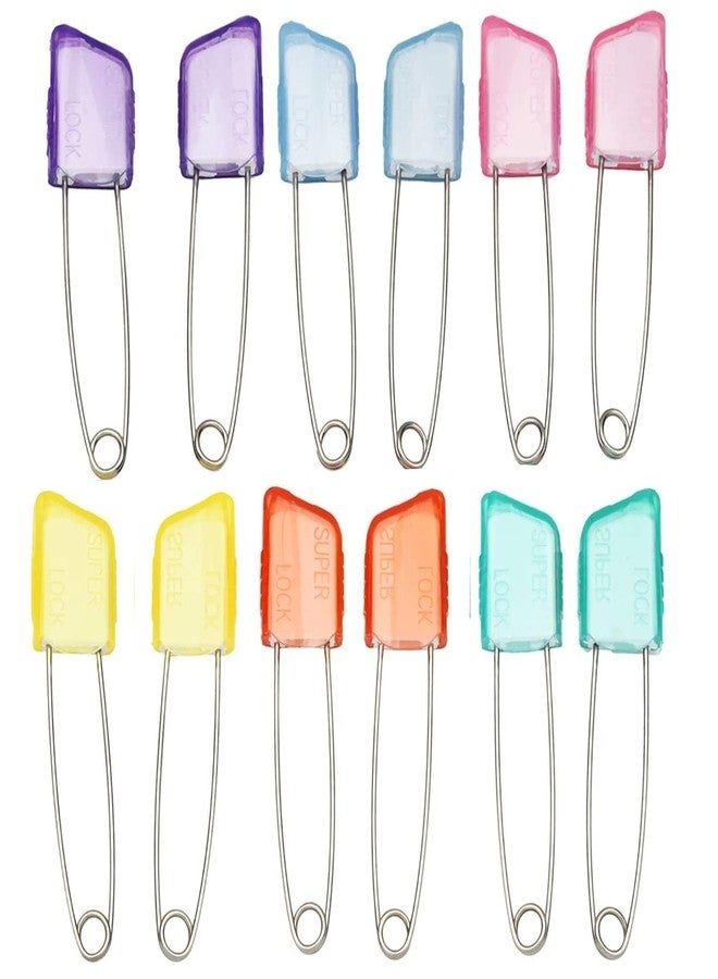 Rexulti 12 Pieces Safety Pins Plastic Head Baby Diaper Pins Stainless Steel Nappy Pins Safety Locking Cloth Pins Multi Color (Big) - Image 2